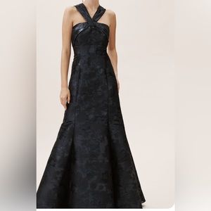 Aidan Mattox Brook Brocade Halter Trumpet Gown Dress in Navy size 10 - NWT